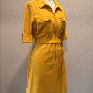 Sharagano Mustard Belted Shirt Dress